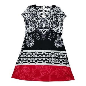 New Directions Black and Red Floral Midi Dress Size L